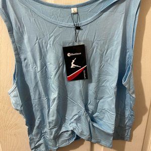 Bestisun Womens Cropped Workout Top - Light Blue - Size L - Never Worn